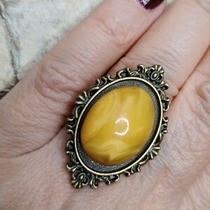 Vintage Butterscotch Egg Yolk Baltic Amber Ring Adjustable